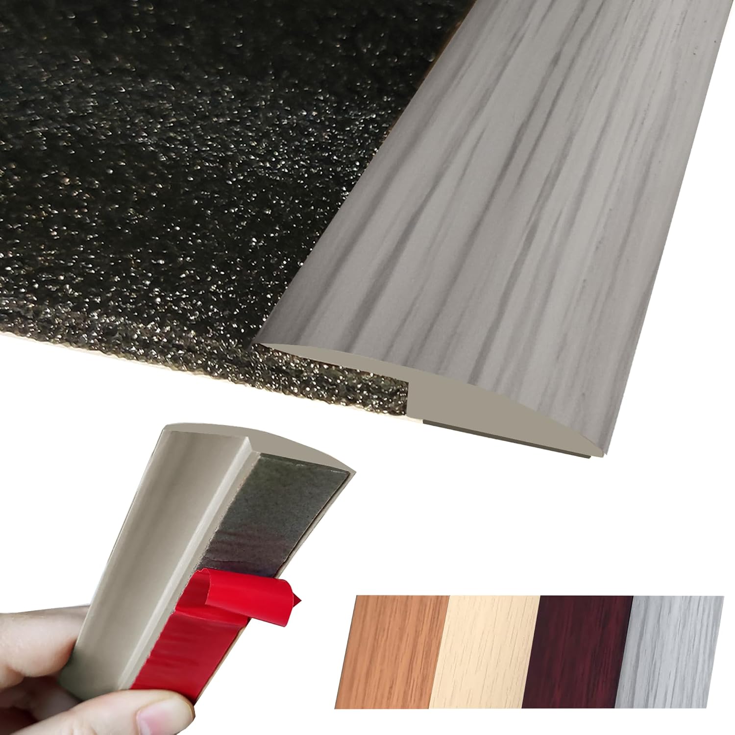Floor Transition Strip Self Adhesive Carpet Wood Tile Vinyl Flooring Laminate Transition Cover Edge Trim Gap Doorway Threshold for Uneven Floors Heights Within 5 mm (40 inches, Gray Forest)