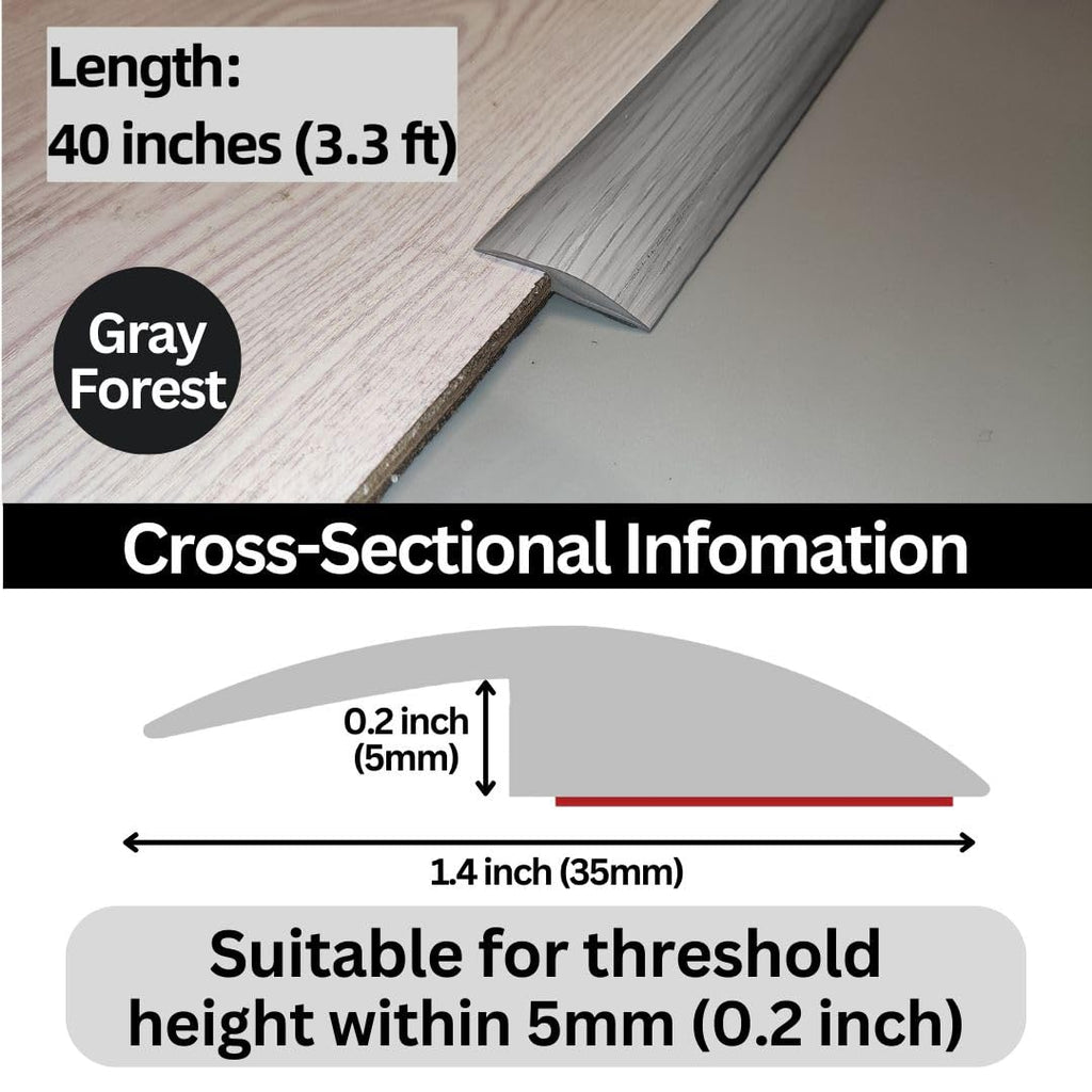 Floor Transition Strip Self Adhesive Carpet Wood Tile Vinyl Flooring Laminate Transition Cover Edge Trim Gap Doorway Threshold for Uneven Floors Heights Within 5 mm (40 inches, Gray Forest)