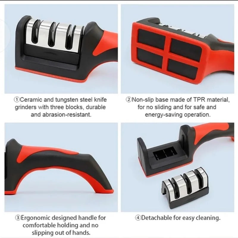 3-Stage Knife Sharpener Set - Diamond & Ceramic Rods for Kitchen, Hunting, Pocket Knives, Fast Edge Repair with Non-Slip Base