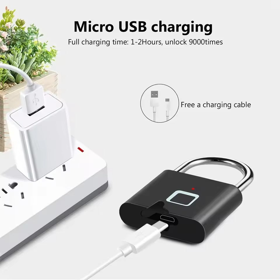 Fingerprint Lock Keyless USB Charging Smart Padlock Waterproof Door Lock 0.2sec Unlock Portable Anti-theft Padlock Zinc