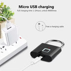 Fingerprint Lock Keyless USB Charging Smart Padlock Waterproof Door Lock 0.2sec Unlock Portable Anti-theft Padlock Zinc