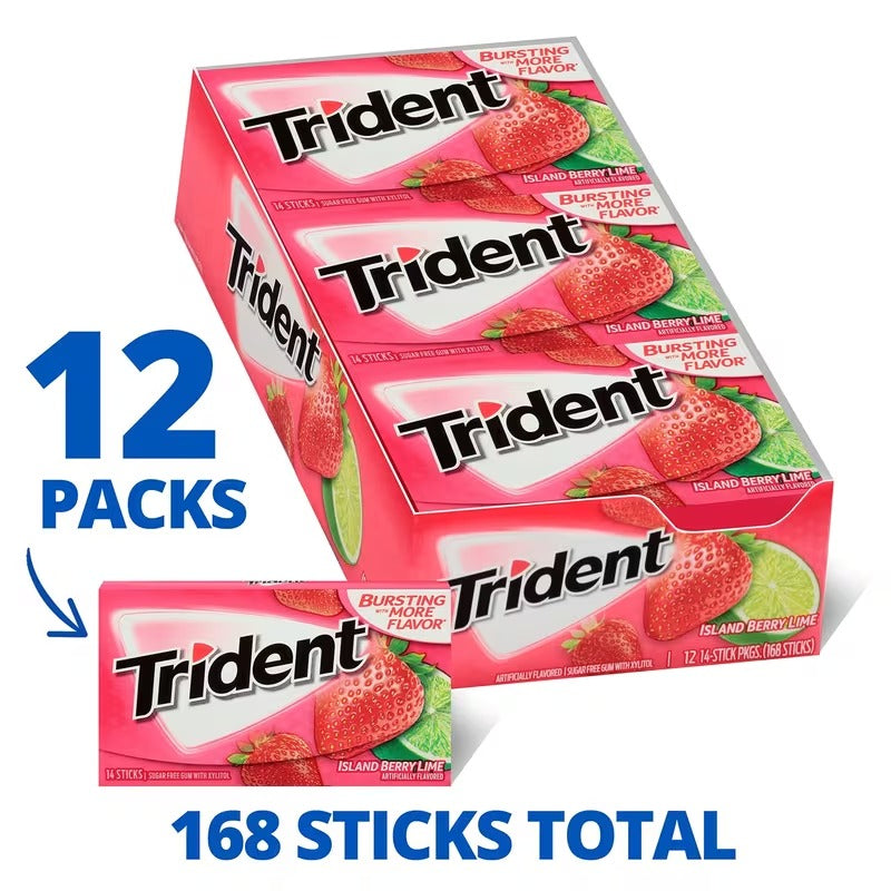 Trident Bubblegum Sugar Free Gum, Travel Accessories, 12 Packs of 14 Pieces (168 Total Pieces)