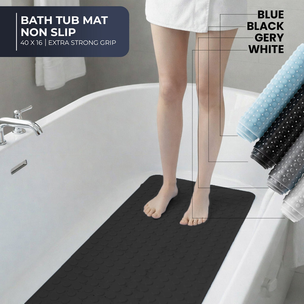Extra Long White Bathtub Mat Non Slip, Soft Bath Mat for Tub 40 x 16 Inch Full Size, Bath Tub Shower Mats for Bathroom Floor, Big Suction Cups and Drain Holes, Easy Washable, BPA Free